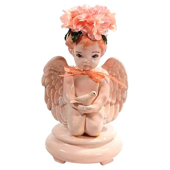 OOAK Baby Girl Angel Holding Dove Victorian Statue Cottage Shabby Chic Decor - Picture 5 of 15